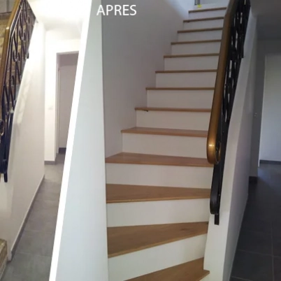 Habillage escalier en béton avec marches en chêne