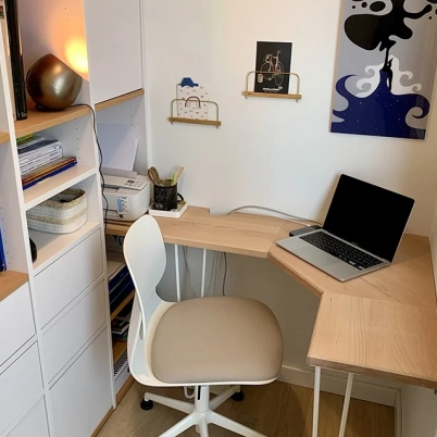 Small custom-made corner desk with beech top