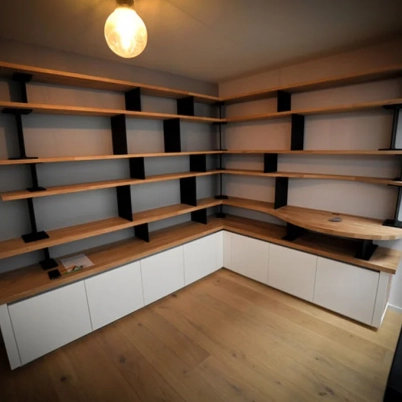 Mezzanine layout with custom bookcase