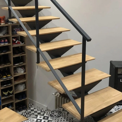 Metal staircase with oak steps