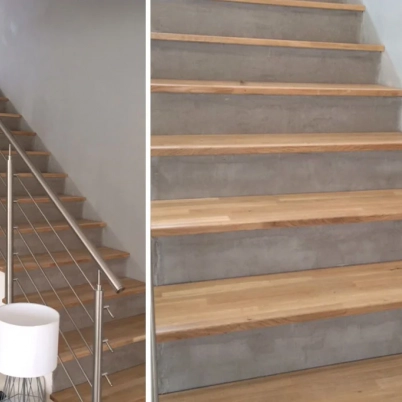 Concrete staircase cladding with oak steps