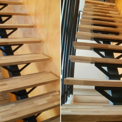 Escalier en acier avec marches en chêne