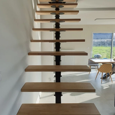 Straight staircase with custom-made solid wood steps