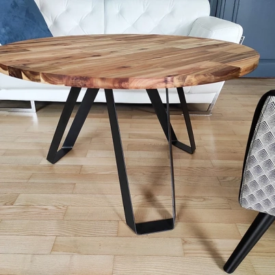 Custom made coffee table with round acacia top