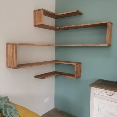 Custom made croner wall shelf in solid oak