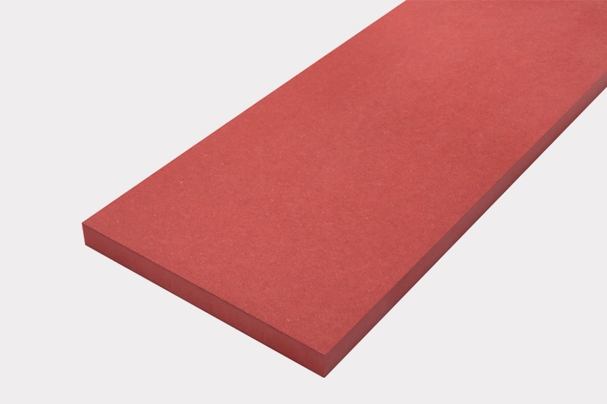 Custom Valchromat® MDF plank in red color for shelves creations