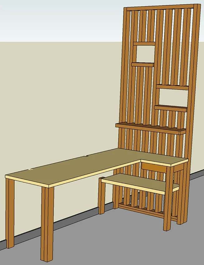 Fabrication d'un bureau avec claustra en bois massif sur mesure