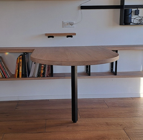 meuble coin café en chêne sur mesure avec rangements muraux