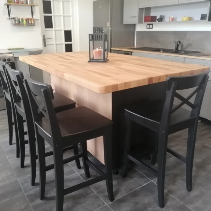 central island with custom solid wood worktop