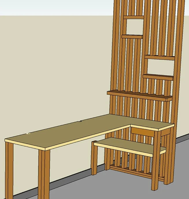 Desk plan with custom wooden trellised panel