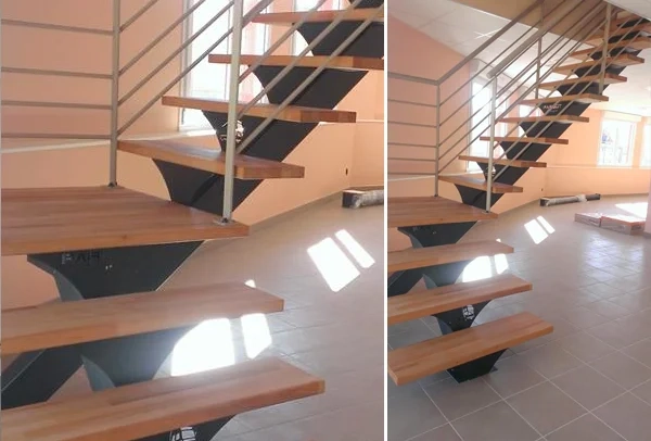 Custom-made staircase with beech steps and metal structure