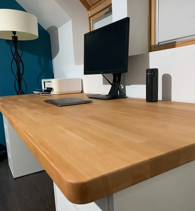 Custom made beech desk top with rounded corners