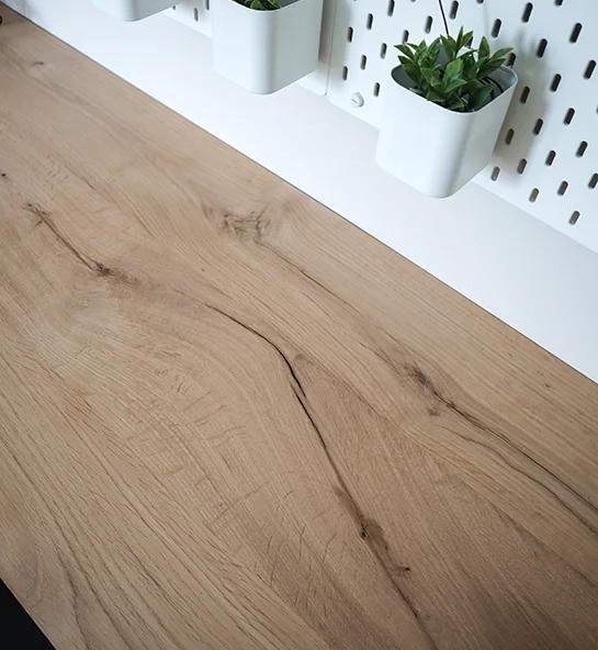 Custom desk top with rustic oak veneer