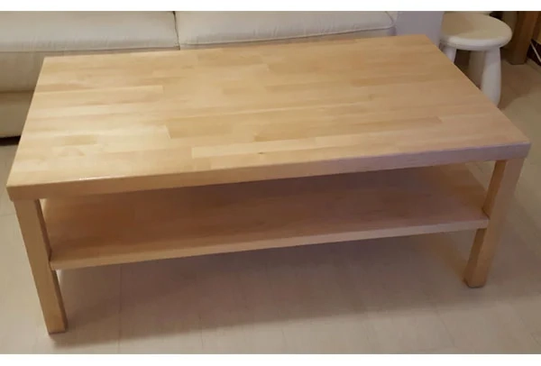 Custom made birch wood coffee table: final result