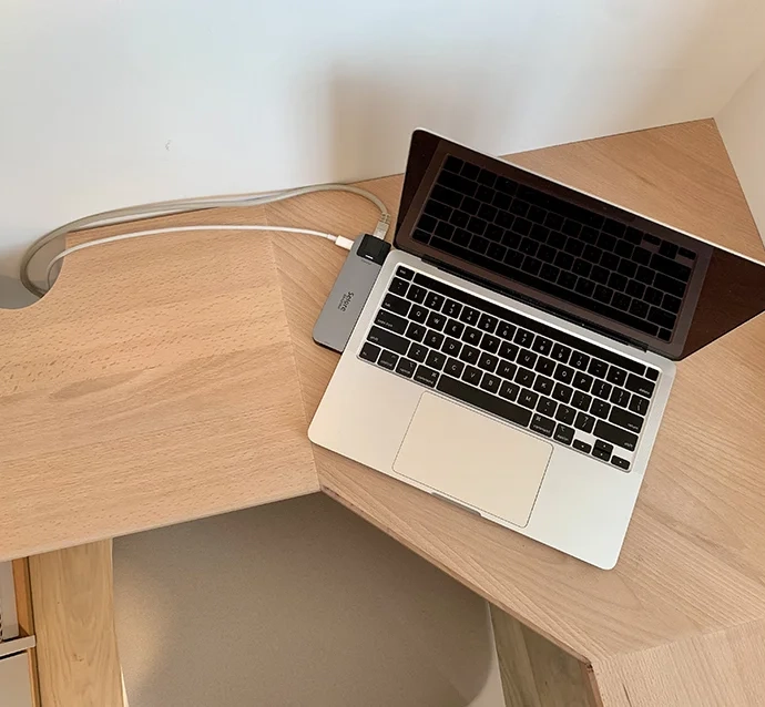 Custom-made desk top with cable gland cutout
