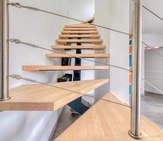 Staircase with custom wooden steps