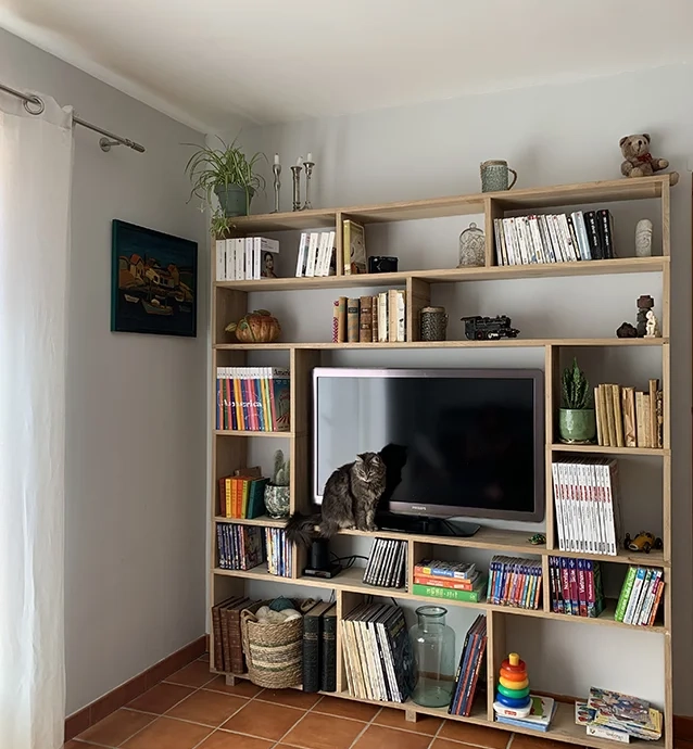 Fabrication meuble TV / Bibliothèque sur mesure en chêne