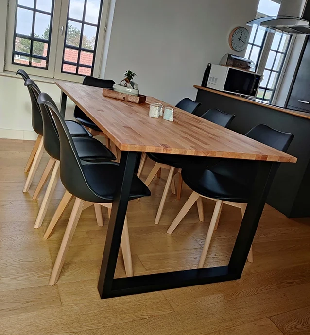 Custom industrial table with beech top