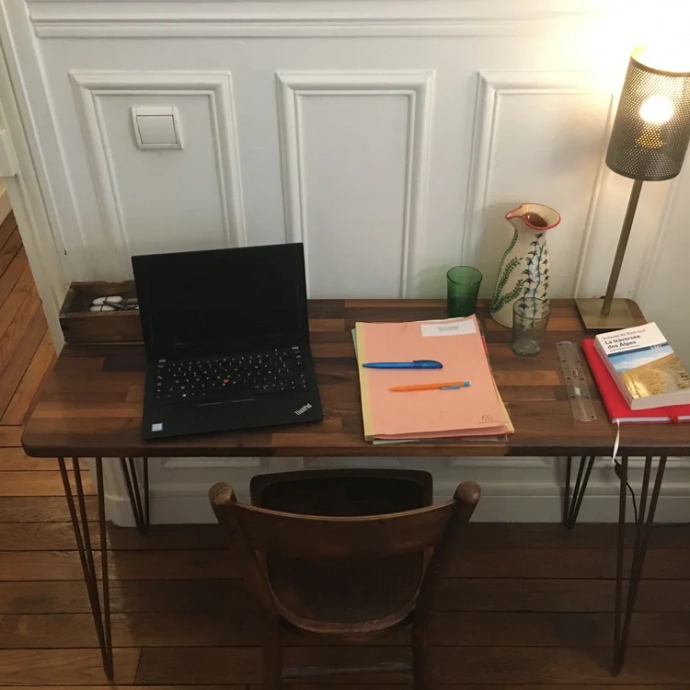desk with custom walnut top