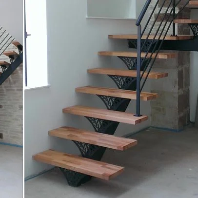 Réalisation client pro : escalier sur mesure avec marches en hêtre sur structure en metal