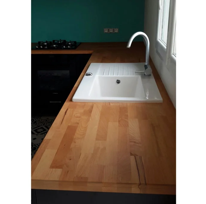 Custom cut solid beech kitchen worktop