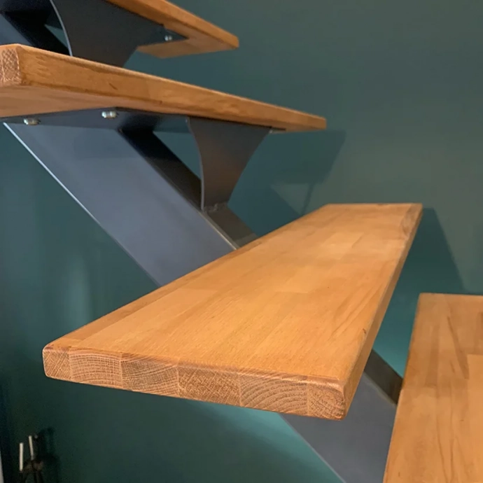Custom cut solid wood stair steps