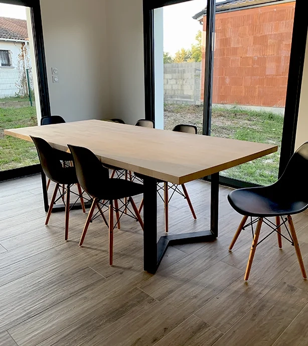 Custom dining table with wooden top