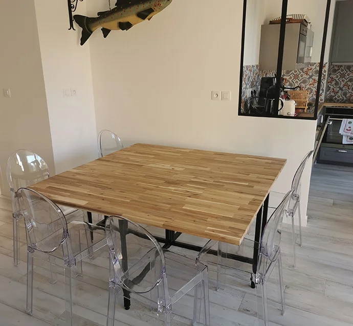 Custom made extendable table with acacia tops