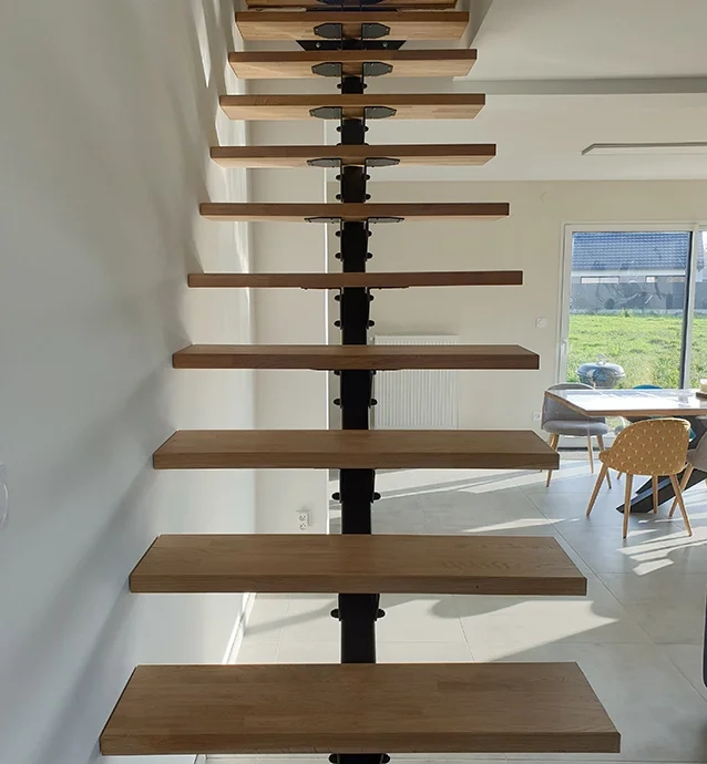 Straight staircase with custom-made solid wood steps
