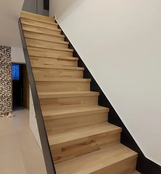 Custom stair treads and risers in solid beech wood