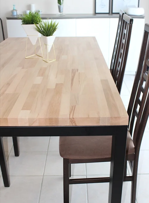 Custom-made table top in natural solid beech