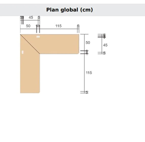 plan du bureau en L sur mesure