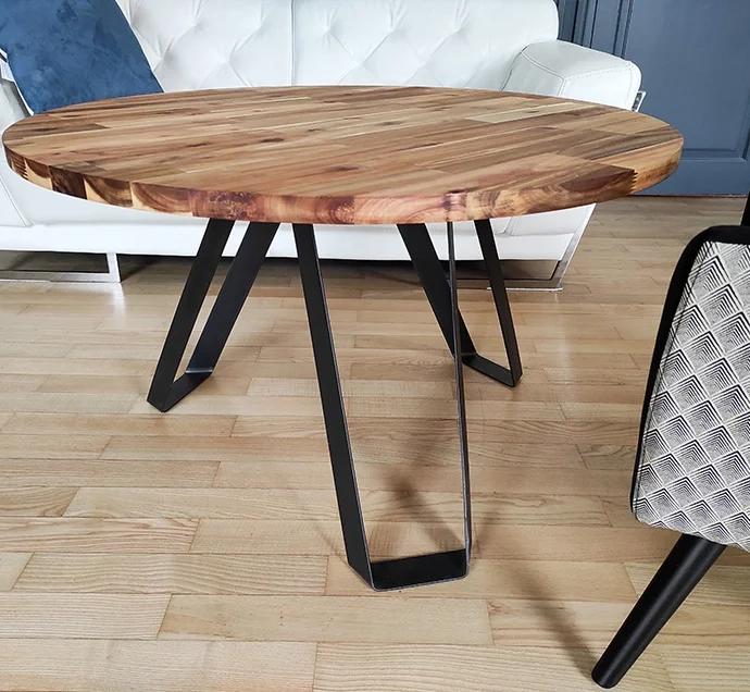 Custom coffee table with round acacia top