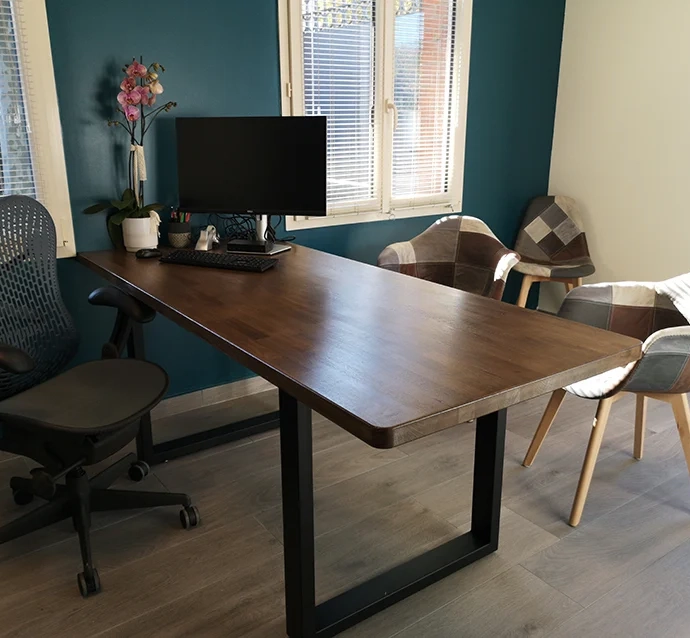 Custom desk with dark varnish oak top