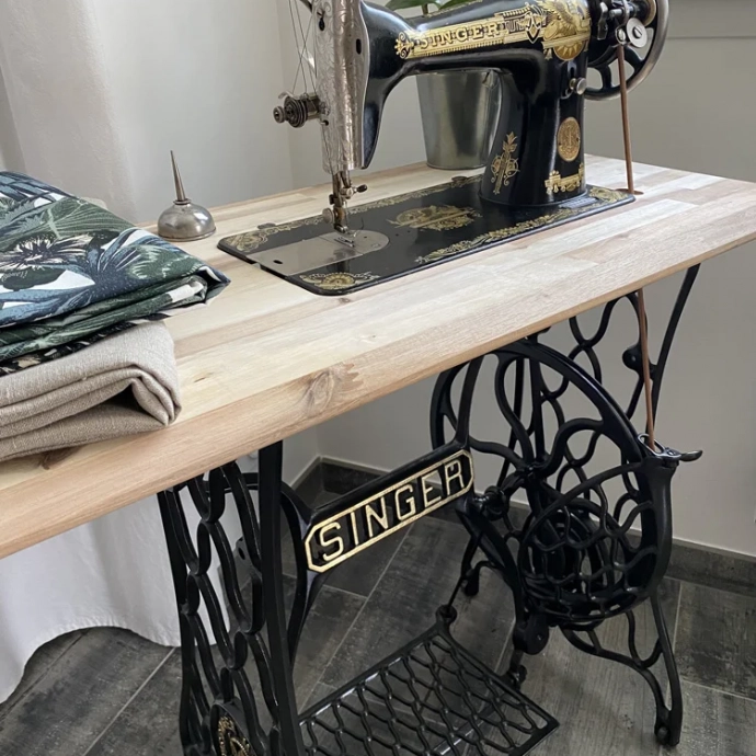 Sewing machine restoration with custom wooden top