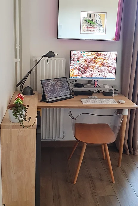 Corner desk with custom rubberwood top