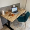 Custom sit-stand desk with acacia wood top