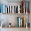Étagères en bois dans un renfoncement avec livres et décorations