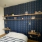 Bedroom layout with custom wooden planks