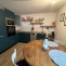 Kitchen layout with solid oak worktop and shelves