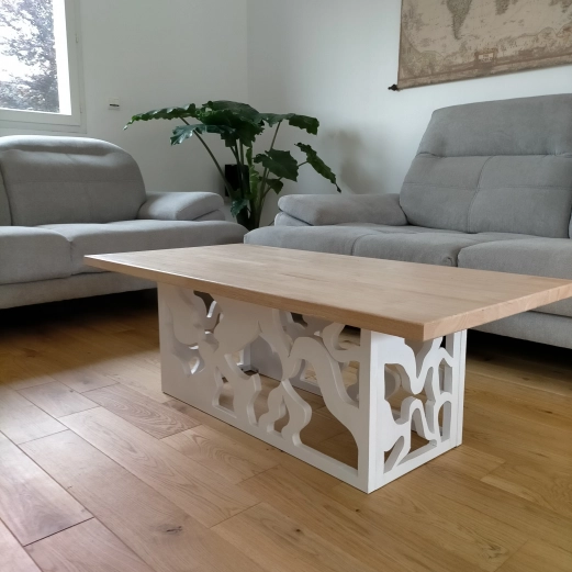 Custom coffee table with rubberwood top