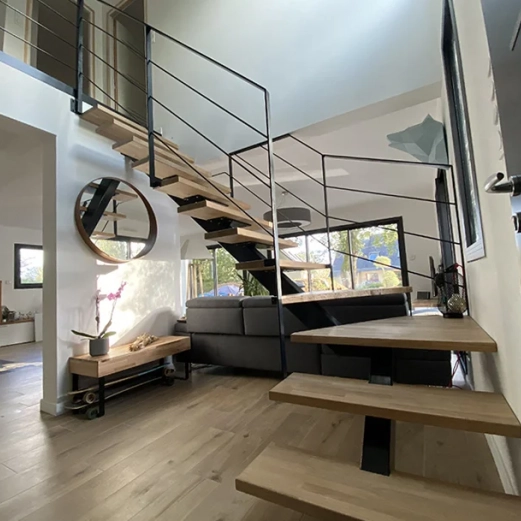 metal staircase with custom solid wood steps