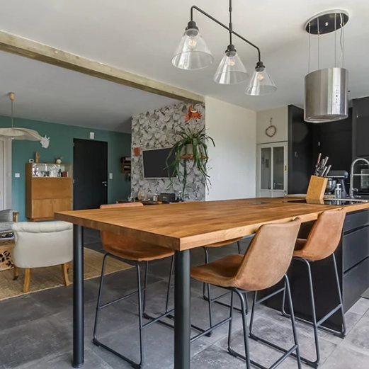 Open kitchen with custom made beech worktop