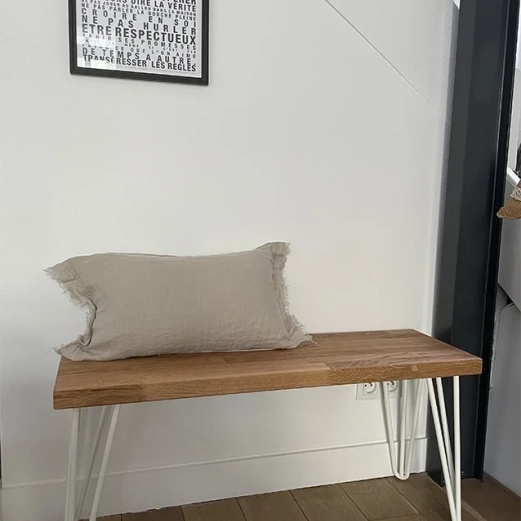 Custom made bench with oak top and hairpin legs