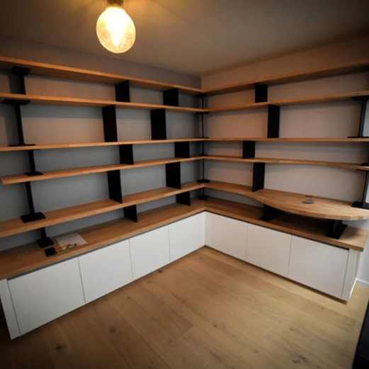Custom oak bookcase for mezzanine