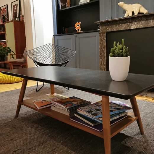 Custom coffee table with black valchromat top