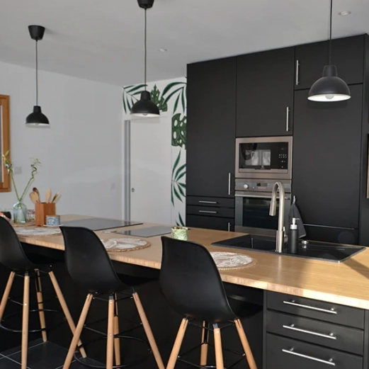 Black kitchen with custom solid wood worktops