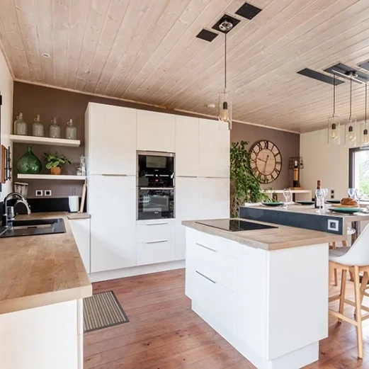 Open-plan kitchen with bespoke oak worktops