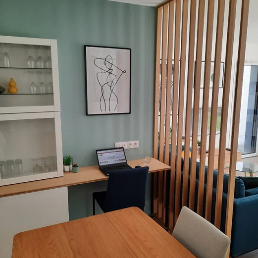 Custom desk and fencing with oak tops