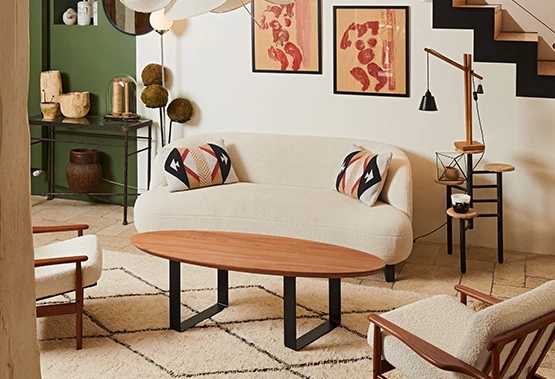 Table basse ovale avec plateau en bois sur mesure